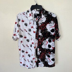 Friday The 13th Button Down Short Sleeve Rayon Shirt Size Medium Unisex Horror